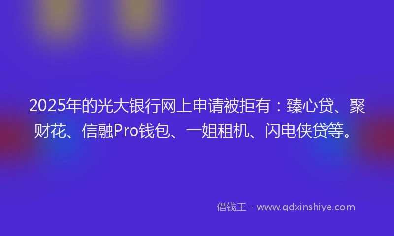 2025年的光大银行网上申请被拒有：臻心贷、聚财花、信融Pro钱包、一姐租机、闪电侠贷等。