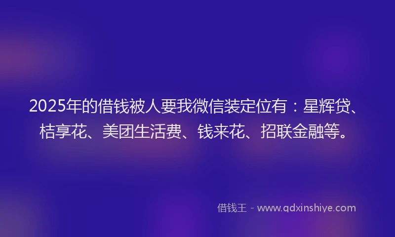 2025年的借钱被人要我微信装定位有：星辉贷、桔享花、美团生活费、钱来花、招联金融等。
