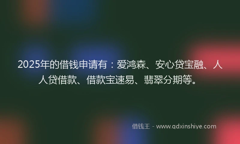 2025年的借钱申请有：爱鸿森、安心贷宝融、人人贷借款、借款宝速易、翡翠分期等。