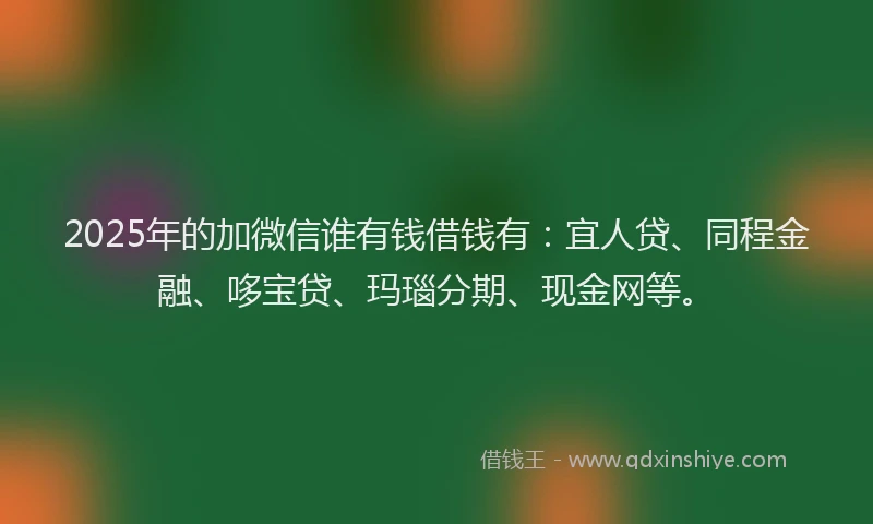 2025年的加微信谁有钱借钱有：宜人贷、同程金融、哆宝贷、玛瑙分期、现金网等。