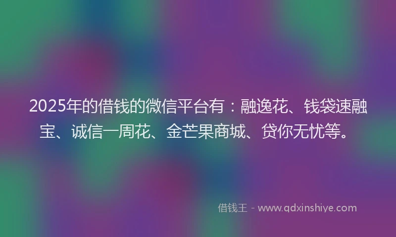 2025年的借钱的微信平台有：融逸花、钱袋速融宝、诚信一周花、金芒果商城、贷你无忧等。