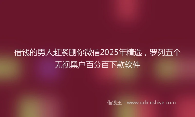 借钱的男人赶紧删你微信2025年精选，罗列五个无视黑户百分百下款软件