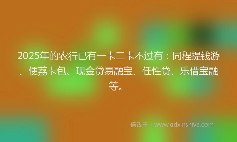2025年的农行已有一卡二卡不过有：同程提钱游、便荔卡包、现金贷易融宝、任性贷、乐借宝融等。