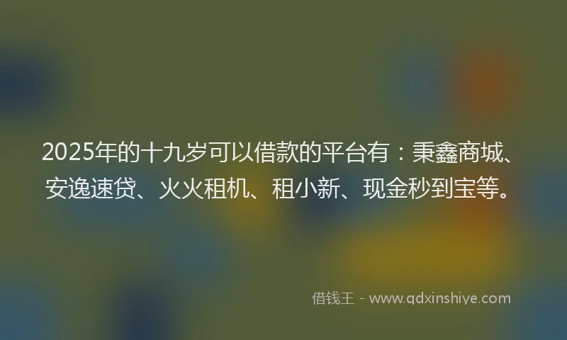 2025年的十九岁可以借款的平台有：秉鑫商城、安逸速贷、火火租机、租小新、现金秒到宝等。