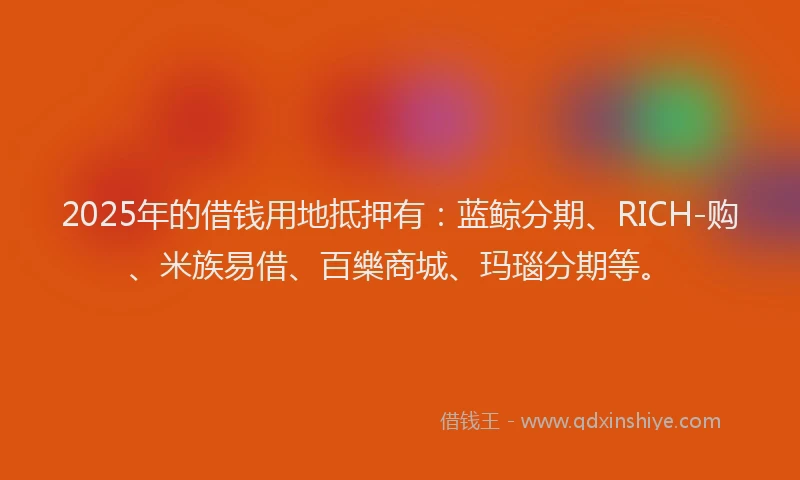 2025年的借钱用地抵押有：蓝鲸分期、RICH-购、米族易借、百樂商城、玛瑙分期等。