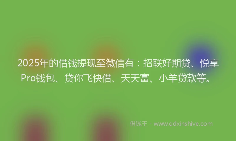 2025年的借钱提现至微信有：招联好期贷、悦享Pro钱包、贷你飞快借、天天富、小羊贷款等。