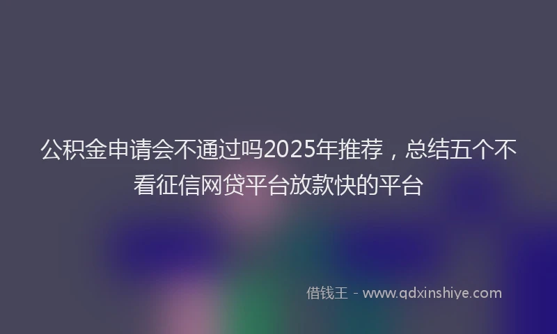 公积金申请会不通过吗2025年推荐，总结五个不看征信网贷平台放款快的平台