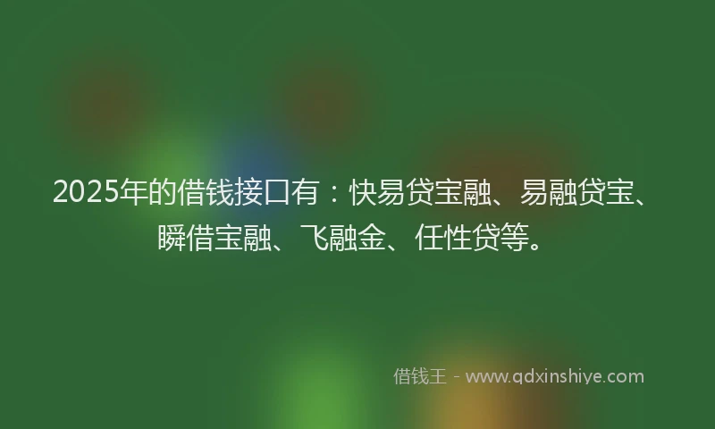 2025年的借钱接口有：快易贷宝融、易融贷宝、瞬借宝融、飞融金、任性贷等。