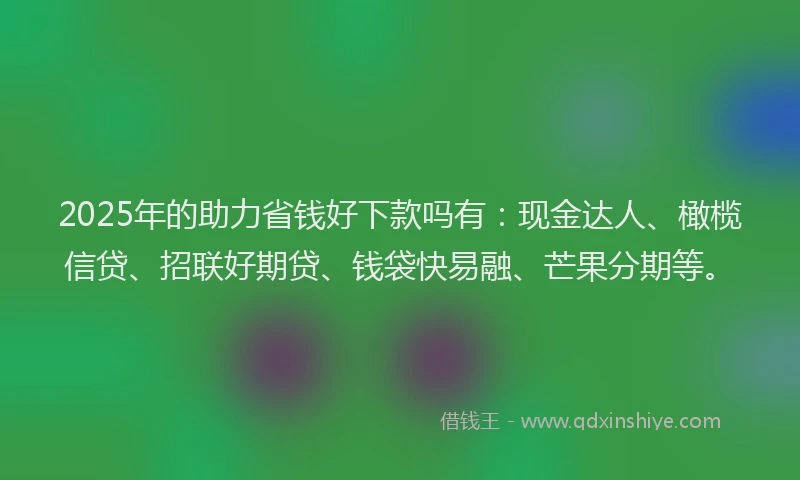 2025年的助力省钱好下款吗有：现金达人、橄榄信贷、招联好期贷、钱袋快易融、芒果分期等。