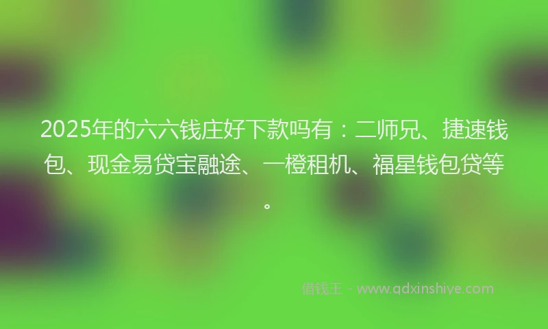 2025年的六六钱庄好下款吗有：二师兄、捷速钱包、现金易贷宝融途、一橙租机、福星钱包贷等。