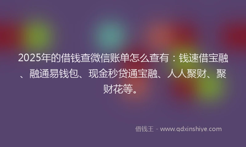 2025年的借钱查微信账单怎么查有：钱速借宝融、融通易钱包、现金秒贷通宝融、人人聚财、聚财花等。