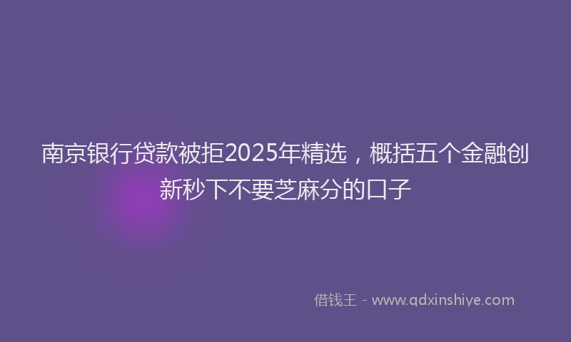 南京银行贷款被拒2025年精选，概括五个金融创新秒下不要芝麻分的口子