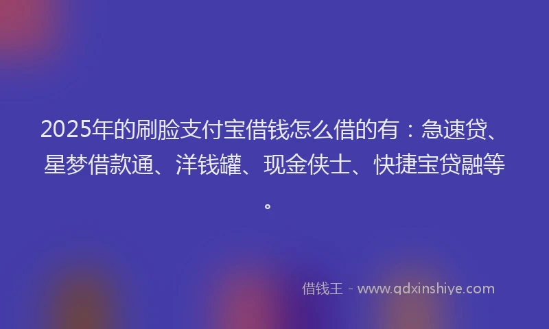 2025年的刷脸支付宝借钱怎么借的有：急速贷、星梦借款通、洋钱罐、现金侠士、快捷宝贷融等。