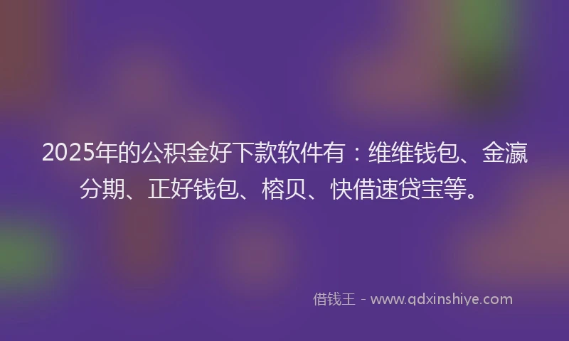 2025年的公积金好下款软件有：维维钱包、金瀛分期、正好钱包、榕贝、快借速贷宝等。