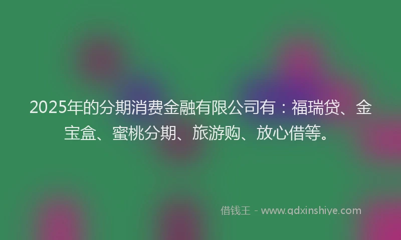 2025年的分期消费金融有限公司有：福瑞贷、金宝盒、蜜桃分期、旅游购、放心借等。