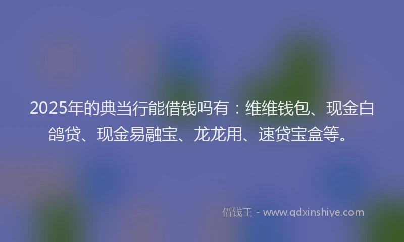 2025年的典当行能借钱吗有：维维钱包、现金白鸽贷、现金易融宝、龙龙用、速贷宝盒等。
