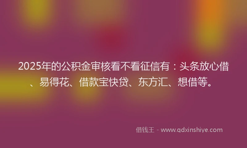 2025年的公积金审核看不看征信有：头条放心借、易得花、借款宝快贷、东方汇、想借等。