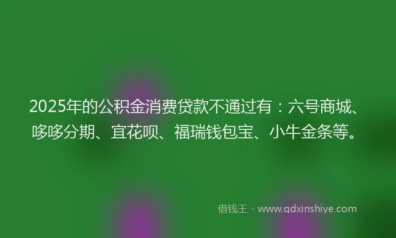 2025年的公积金消费贷款不通过有：六号商城、哆哆分期、宜花呗、福瑞钱包宝、小牛金条等。