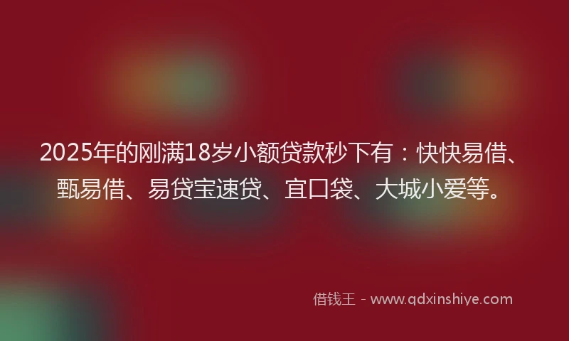 2025年的刚满18岁小额贷款秒下有：快快易借、甄易借、易贷宝速贷、宜口袋、大城小爱等。
