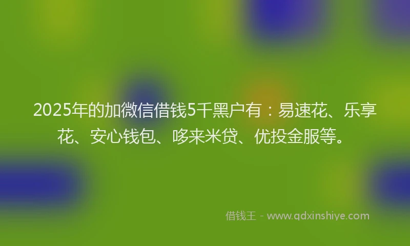2025年的加微信借钱5千黑户有：易速花、乐享花、安心钱包、哆来米贷、优投金服等。