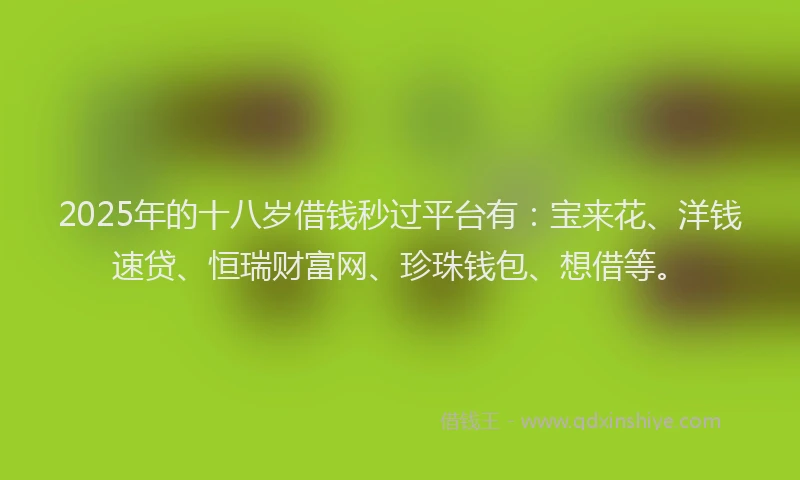 2025年的十八岁借钱秒过平台有：宝来花、洋钱速贷、恒瑞财富网、珍珠钱包、想借等。
