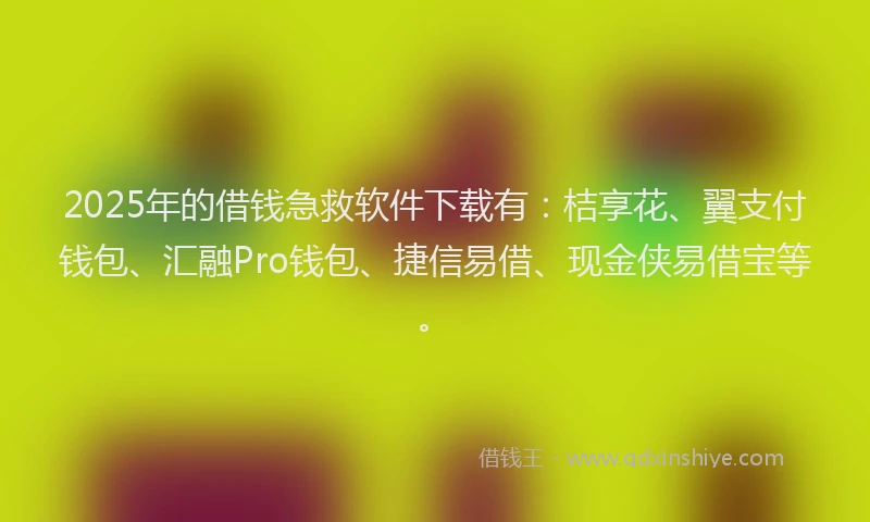 2025年的借钱急救软件下载有：桔享花、翼支付钱包、汇融Pro钱包、捷信易借、现金侠易借宝等。
