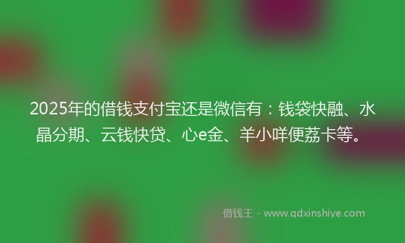 2025年的借钱支付宝还是微信有：钱袋快融、水晶分期、云钱快贷、心e金、羊小咩便荔卡等。