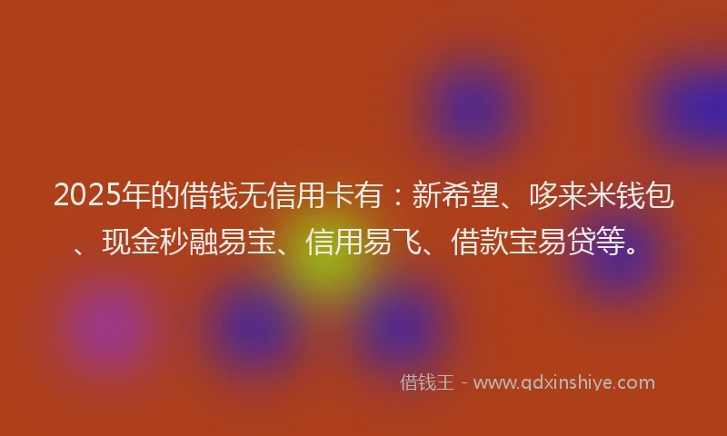 2025年的借钱无信用卡有：新希望、哆来米钱包、现金秒融易宝、信用易飞、借款宝易贷等。