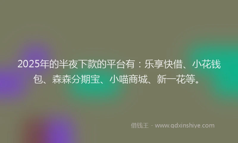 2025年的半夜下款的平台有：乐享快借、小花钱包、森森分期宝、小喵商城、新一花等。