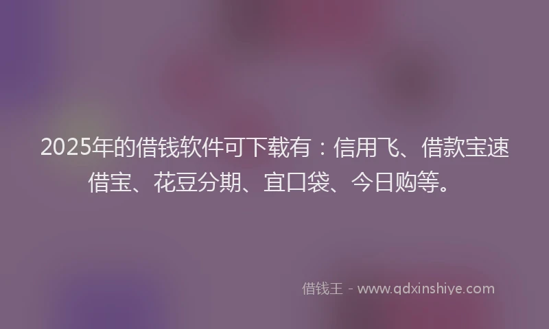 2025年的借钱软件可下载有：信用飞、借款宝速借宝、花豆分期、宜口袋、今日购等。