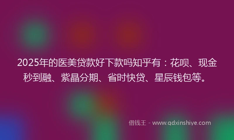 2025年的医美贷款好下款吗知乎有：花呗、现金秒到融、紫晶分期、省时快贷、星辰钱包等。