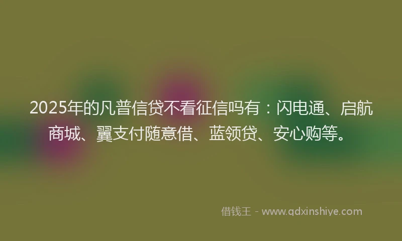2025年的凡普信贷不看征信吗有：闪电通、启航商城、翼支付随意借、蓝领贷、安心购等。