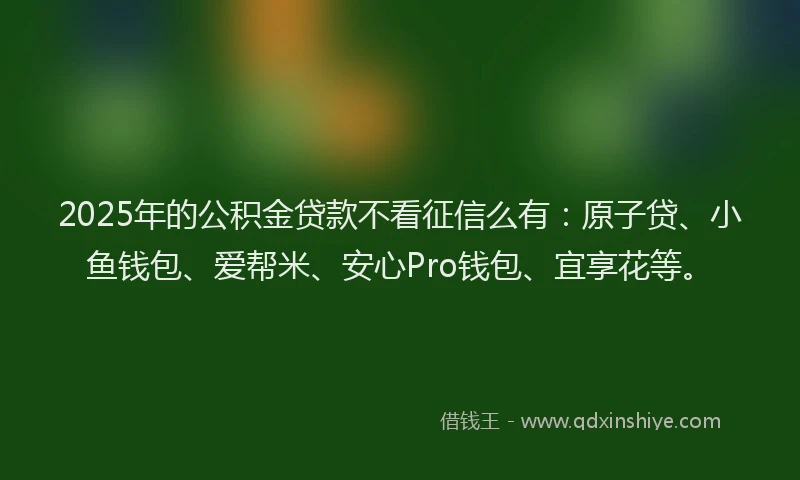 2025年的公积金贷款不看征信么有：原子贷、小鱼钱包、爱帮米、安心Pro钱包、宜享花等。