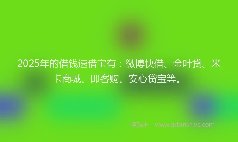 2025年的借钱速借宝有：微博快借、金叶贷、米卡商城、即客购、安心贷宝等。