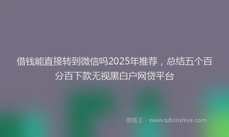 借钱能直接转到微信吗2025年推荐，总结五个百分百下款无视黑白户网贷平台