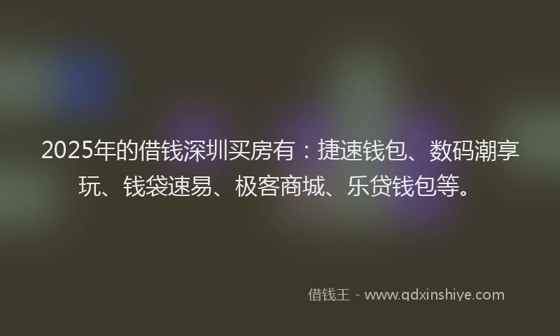 2025年的借钱深圳买房有：捷速钱包、数码潮享玩、钱袋速易、极客商城、乐贷钱包等。