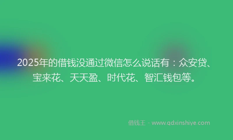2025年的借钱没通过微信怎么说话有：众安贷、宝来花、天天盈、时代花、智汇钱包等。