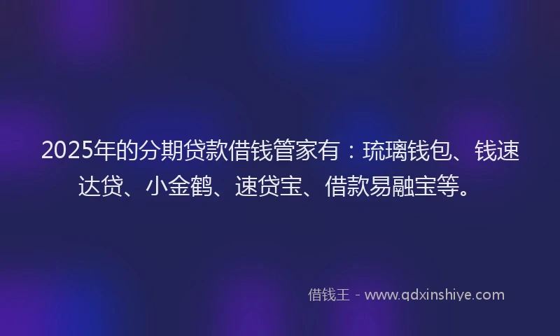 2025年的分期贷款借钱管家有：琉璃钱包、钱速达贷、小金鹤、速贷宝、借款易融宝等。