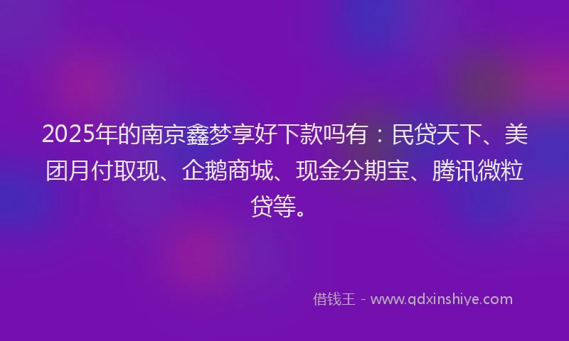 2025年的南京鑫梦享好下款吗有：民贷天下、美团月付取现、企鹅商城、现金分期宝、腾讯微粒贷等。