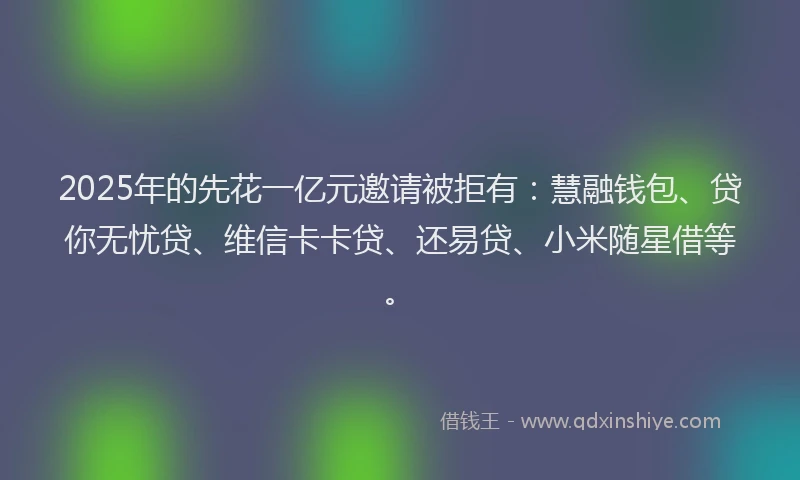2025年的先花一亿元邀请被拒有：慧融钱包、贷你无忧贷、维信卡卡贷、还易贷、小米随星借等。