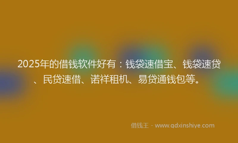 2025年的借钱软件好有：钱袋速借宝、钱袋速贷、民贷速借、诺祥租机、易贷通钱包等。