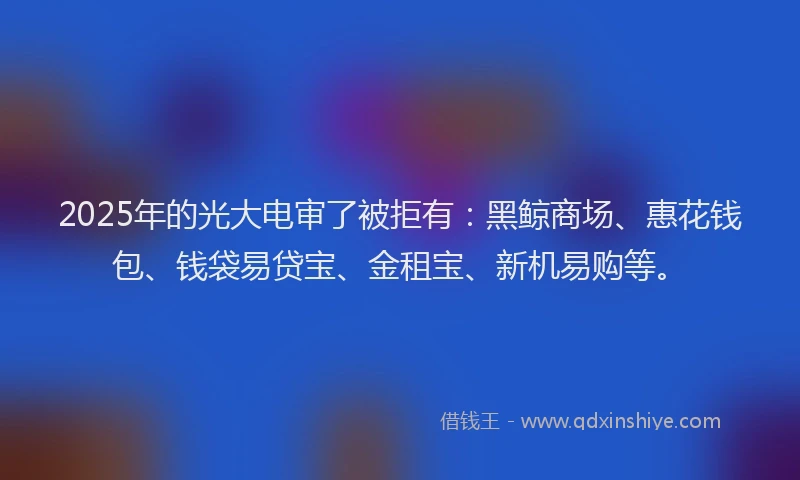 2025年的光大电审了被拒有：黑鲸商场、惠花钱包、钱袋易贷宝、金租宝、新机易购等。