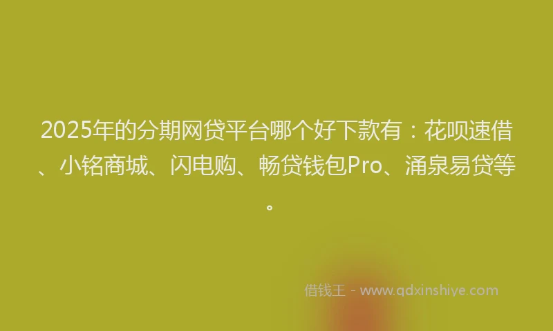 2025年的分期网贷平台哪个好下款有：花呗速借、小铭商城、闪电购、畅贷钱包Pro、涌泉易贷等。