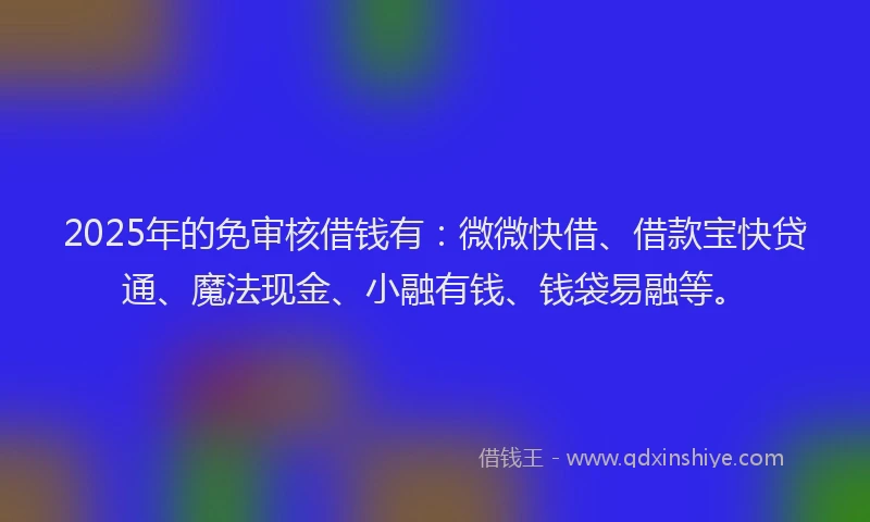 2025年的免审核借钱有：微微快借、借款宝快贷通、魔法现金、小融有钱、钱袋易融等。