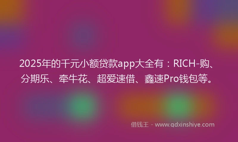 2025年的千元小额贷款app大全有：RICH-购、分期乐、牵牛花、超爱速借、鑫速Pro钱包等。