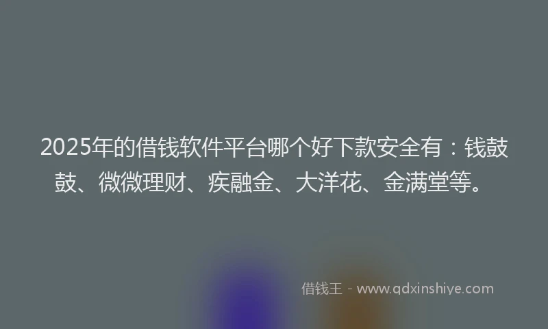 2025年的借钱软件平台哪个好下款安全有：钱鼓鼓、微微理财、疾融金、大洋花、金满堂等。