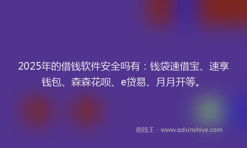 2025年的借钱软件安全吗有：钱袋速借宝、速享钱包、森森花呗、e贷易、月月开等。
