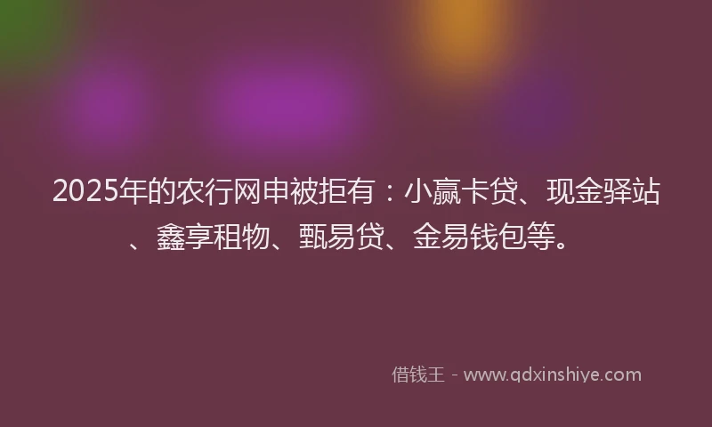 2025年的农行网申被拒有：小赢卡贷、现金驿站、鑫享租物、甄易贷、金易钱包等。