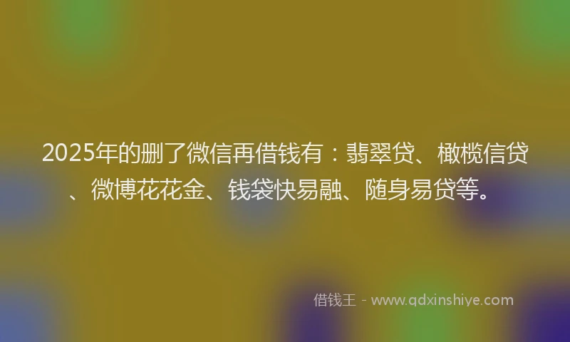 2025年的删了微信再借钱有：翡翠贷、橄榄信贷、微博花花金、钱袋快易融、随身易贷等。