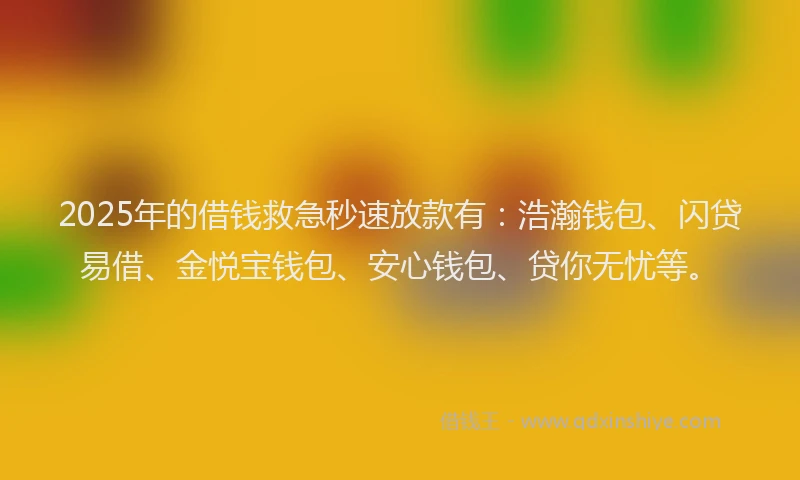 2025年的借钱救急秒速放款有：浩瀚钱包、闪贷易借、金悦宝钱包、安心钱包、贷你无忧等。